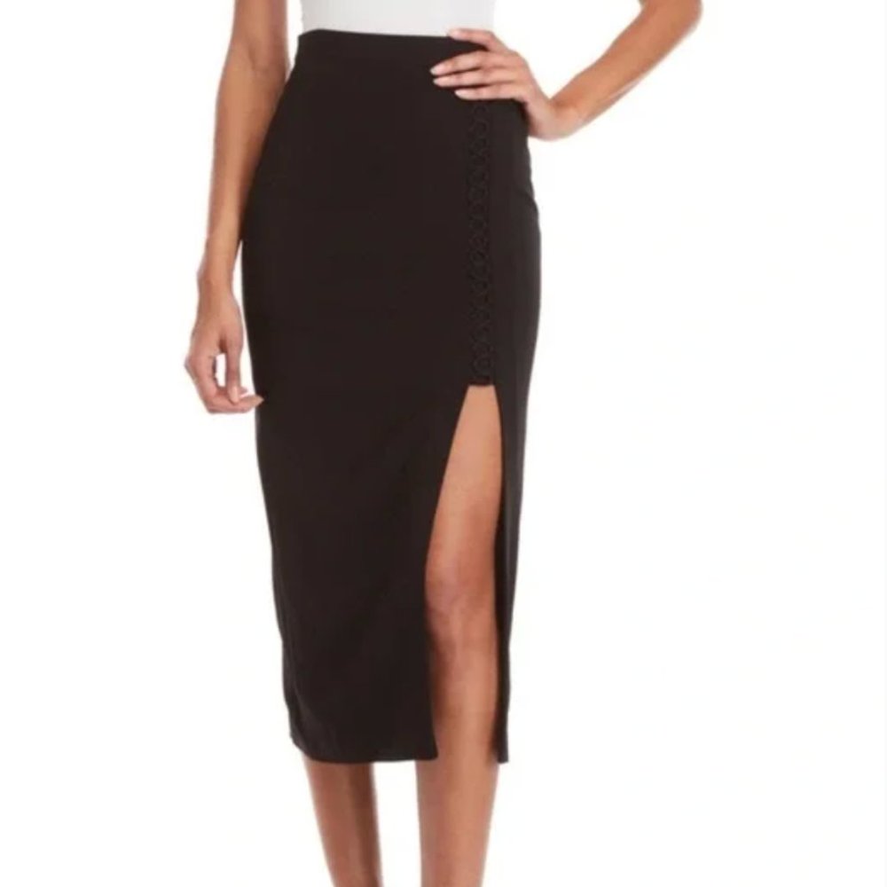A.L.C. Black Ribbon Lace Up Slit Pencil Skirt (Sz 12)